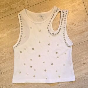 Inner Circle White Ribbed Bling Accent Tank Top